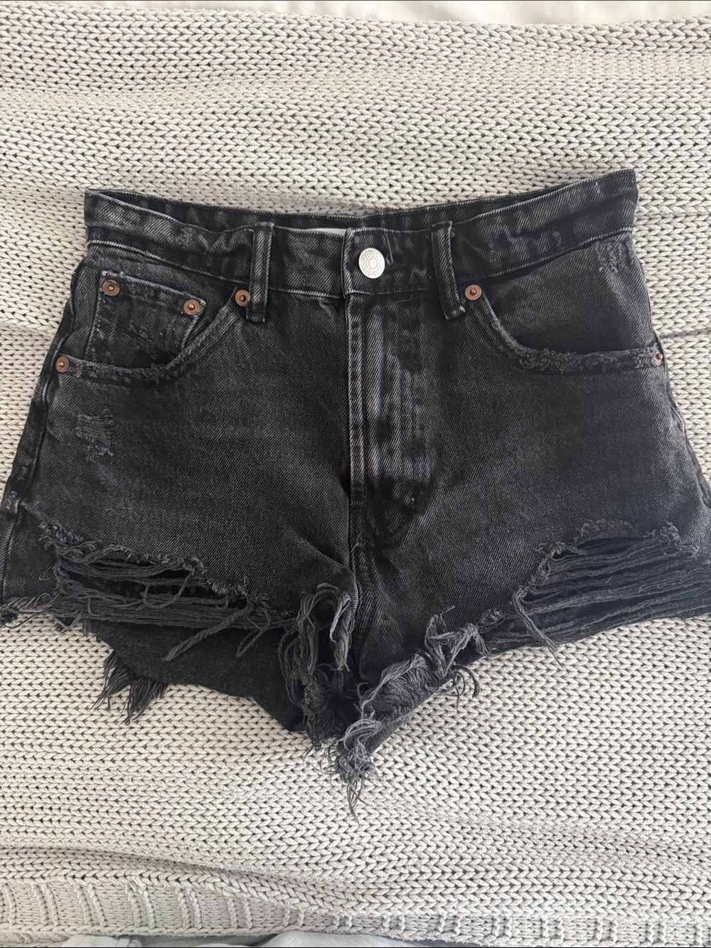 Zara Black Distressed Denim Jean Shorts